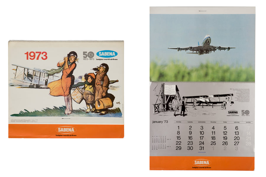 Calendar SABENA ( 1973 ) 38 x 45  X 0.2 cm