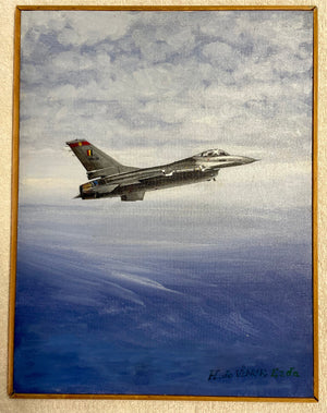 Peinture originale (Vers 1980) Hervé de Vinck / F-16 Mission matinale