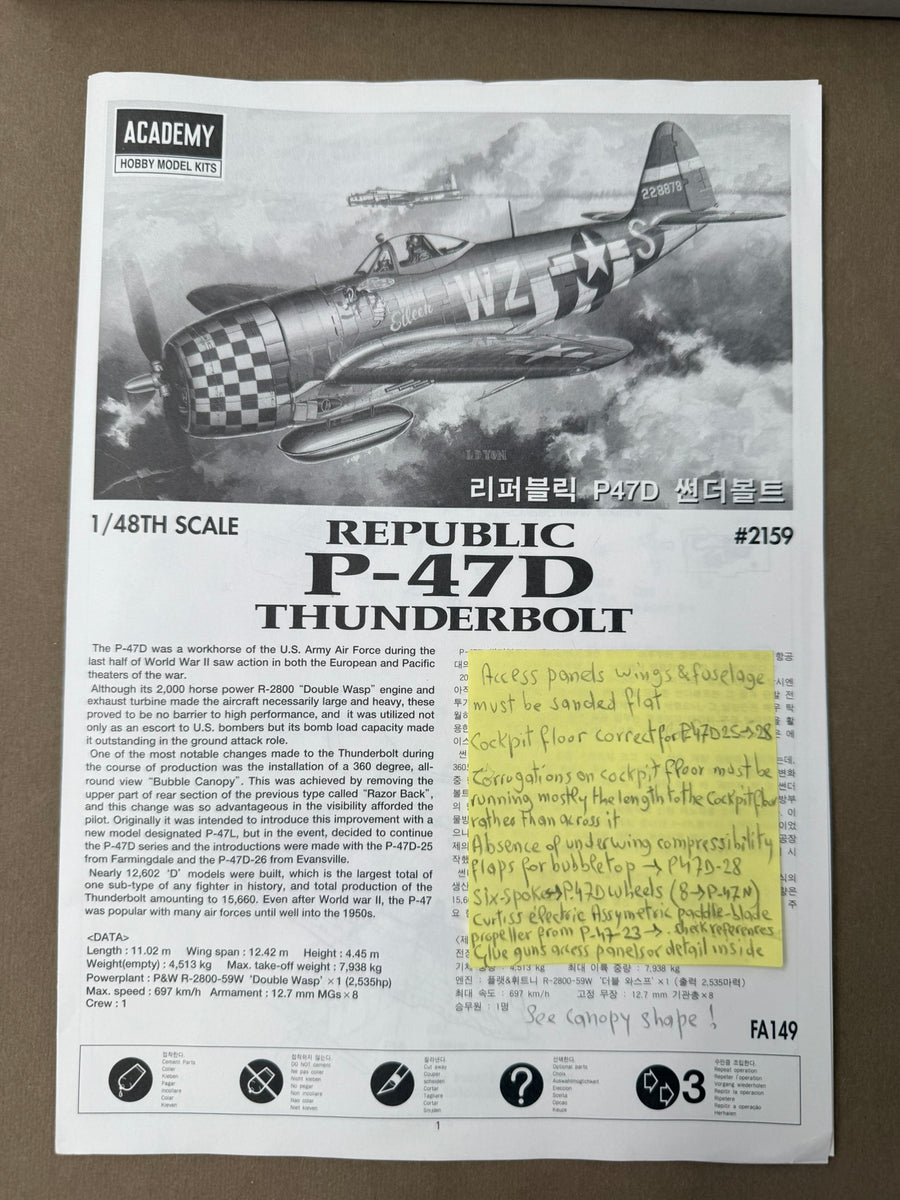 MAQUETTE À MONTER - REPUBLIC P-47D THUNDERBOLT Academy | No. 2159 | 1:48**LIKE NEW INSIDE UNOPENED**