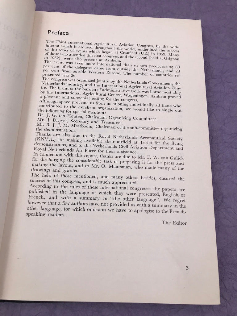 Third International Agricultural Aviation Congress — 15th-18th March 1966 Arnhem, The Netherlands —