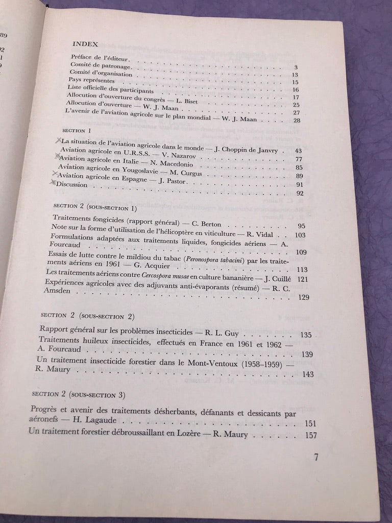 Deuxième Congrès International de L'Aviation Agricole — 19-22 septembre 1962 —