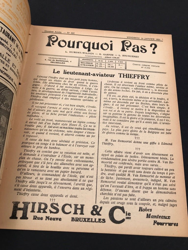Pourquoi Pas? RARE exemplaire du vendredi 14 janvier 1921, dessin de OCHS en couverture