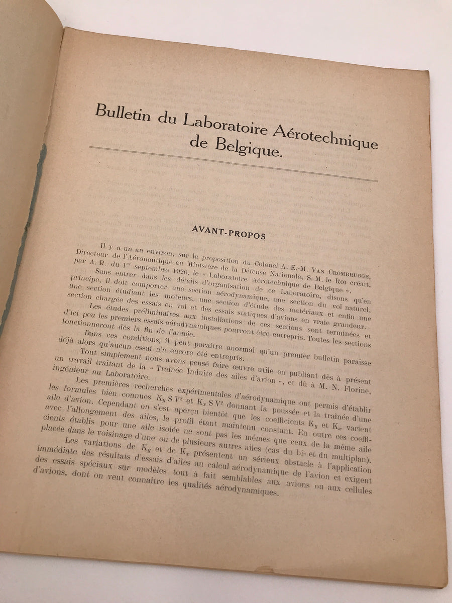 (N°1 JANVIER 1922) BULLETIN DU LABORATOIRE AÉROTECHNIQUE DE BELGIQUE