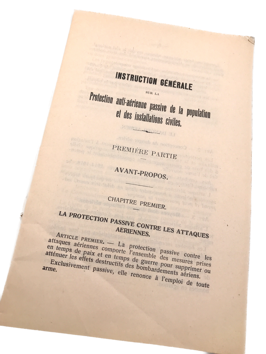 INSTRUCTION GÉNÉRALE SUR LA PROTECTION AÉRIENNE ANTI-PASSIVE DE LA POPULATION ET DES INSTALLATIONS PASSIVES