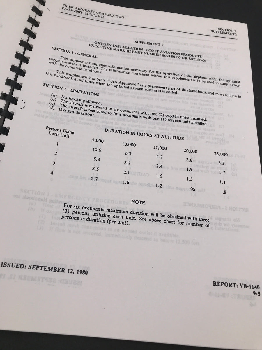 AIRPLANE FLIGHT MANUAL FOR SENECA II – PILOT’S OPERATING HANDBOOK