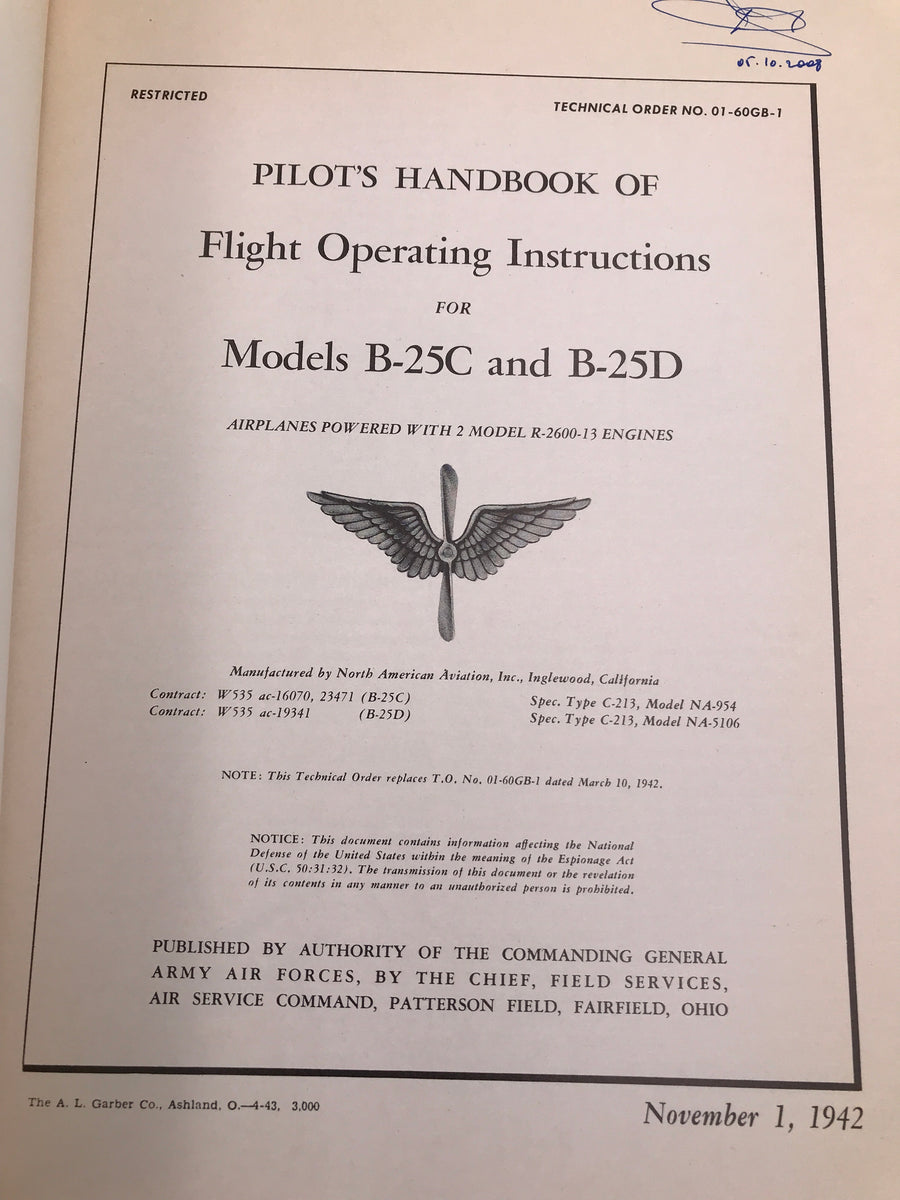 PILOT'S MANUAL FOR B-25 MITCHELL