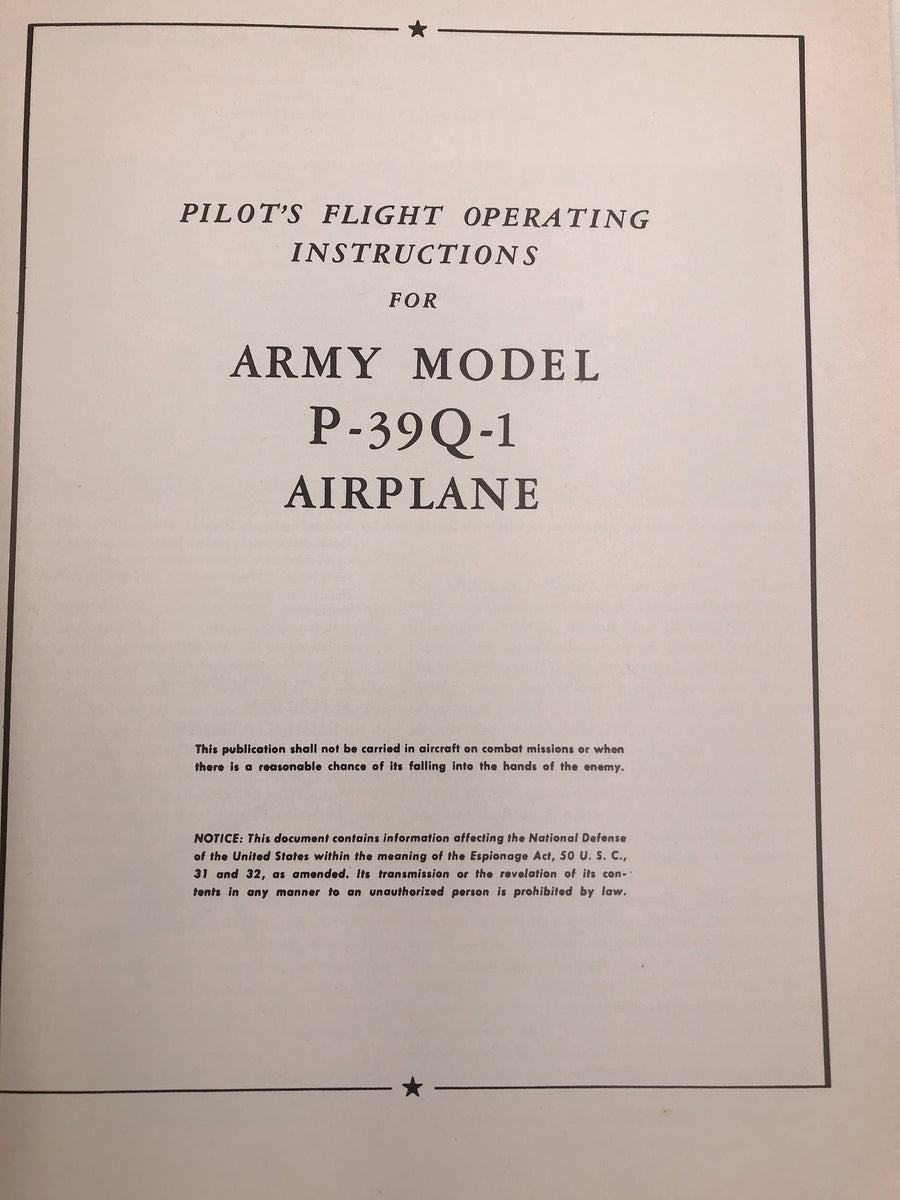 FLIGHT MANUAL FOR P-39 AIRACOBRA (AIRCRAFT MANUAL SERIES)