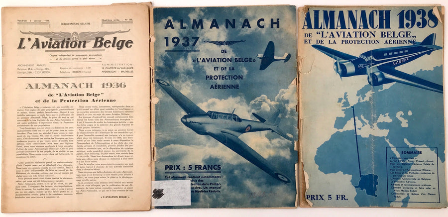 ALMANACHS DE " L'AVIATION BELGE ET DE LA PROTECTION AÉRIENNE "- 1936 & 1937 & 1938 - 25 EUROS L'EXEMPLAIRE