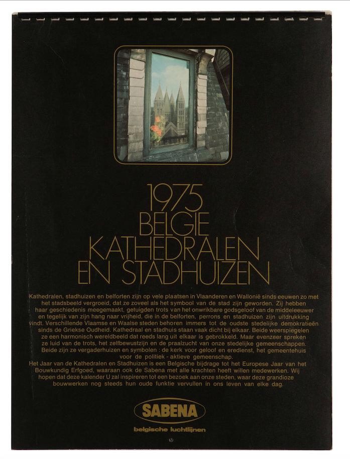 Kalender/Calendrier SABENA 1975 (31 x 42,5 x 0.3 cm)