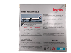 **LIMITED EDITION DIE-CAST METAL MODEL** UNITED AIRLINES BOEING 747-100 [HERPA WINGS]